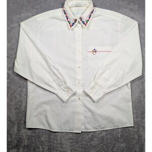 Nordstrom Button Up Shirt Womens Sz 12 Ivory Snowman Embroidered Grandma Cottage